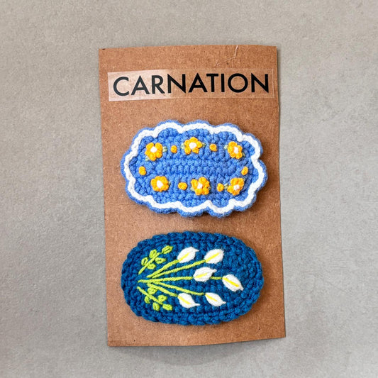 Blue Floral Hair Clips (Set of 2)